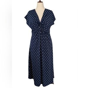 Lands’ End Navy Floral Twist Front Midi Dress Size L 14–16